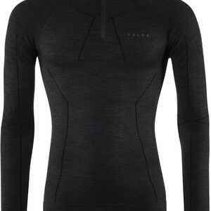 Falke Shirt Mens L Skiing Wool Tec Base Layer Long Sleeve 1/4 Zip Black